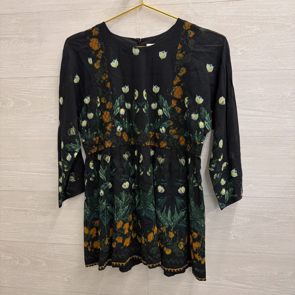 Ailanto Black/ Multi Print Sheer Detail Long Sleeve Top 2