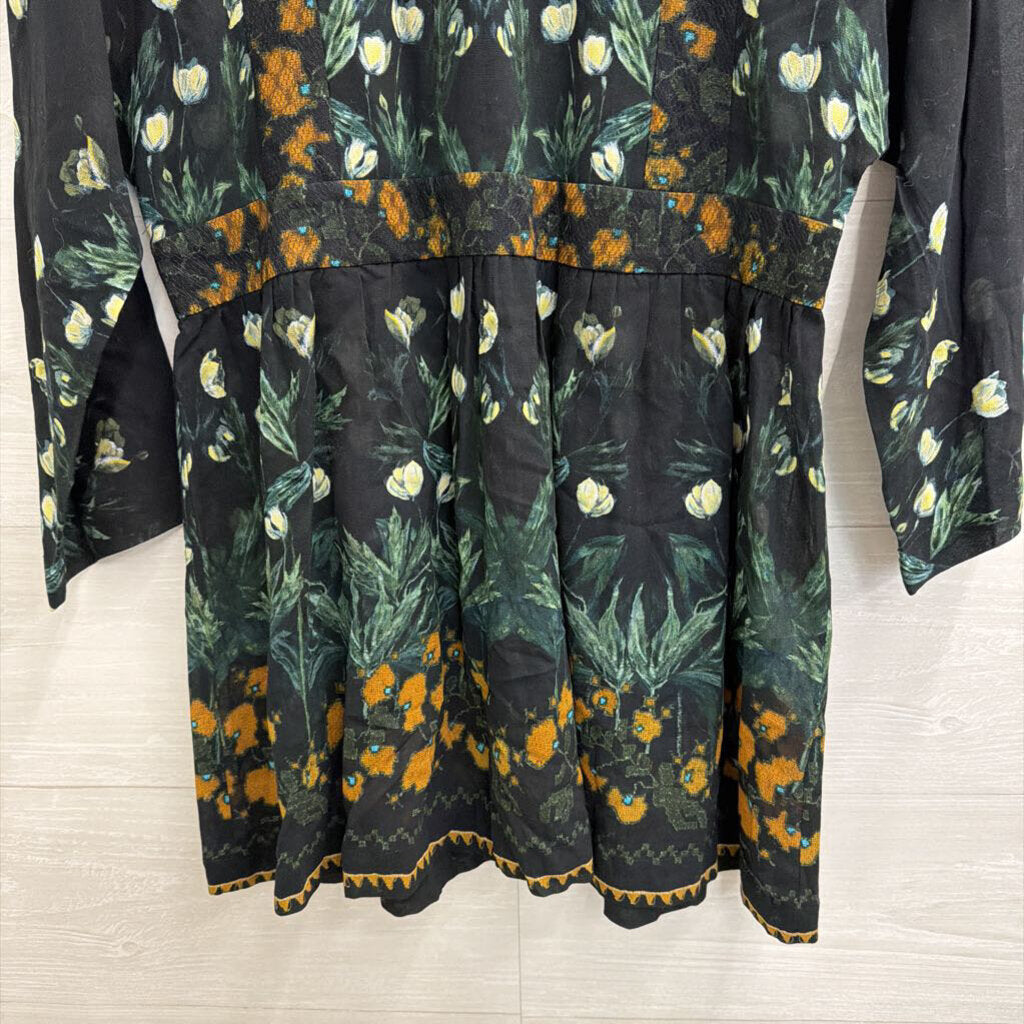 Ailanto Black/ Multi Print Sheer Detail Long Sleeve Top 2