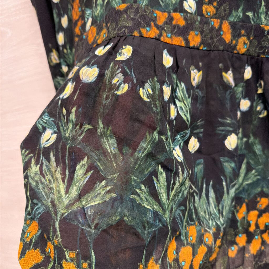 Ailanto Black/ Multi Print Sheer Detail Long Sleeve Top 2