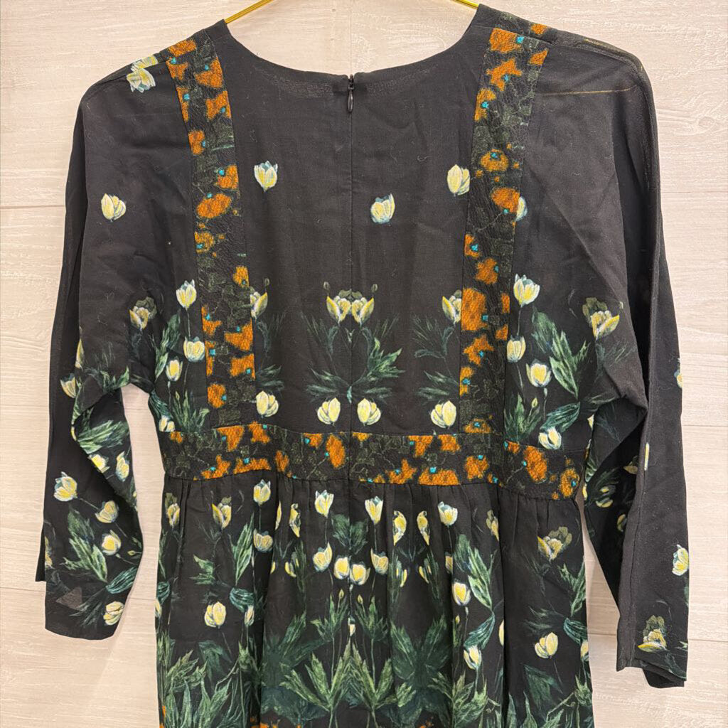 Ailanto Black/ Multi Print Sheer Detail Long Sleeve Top 2