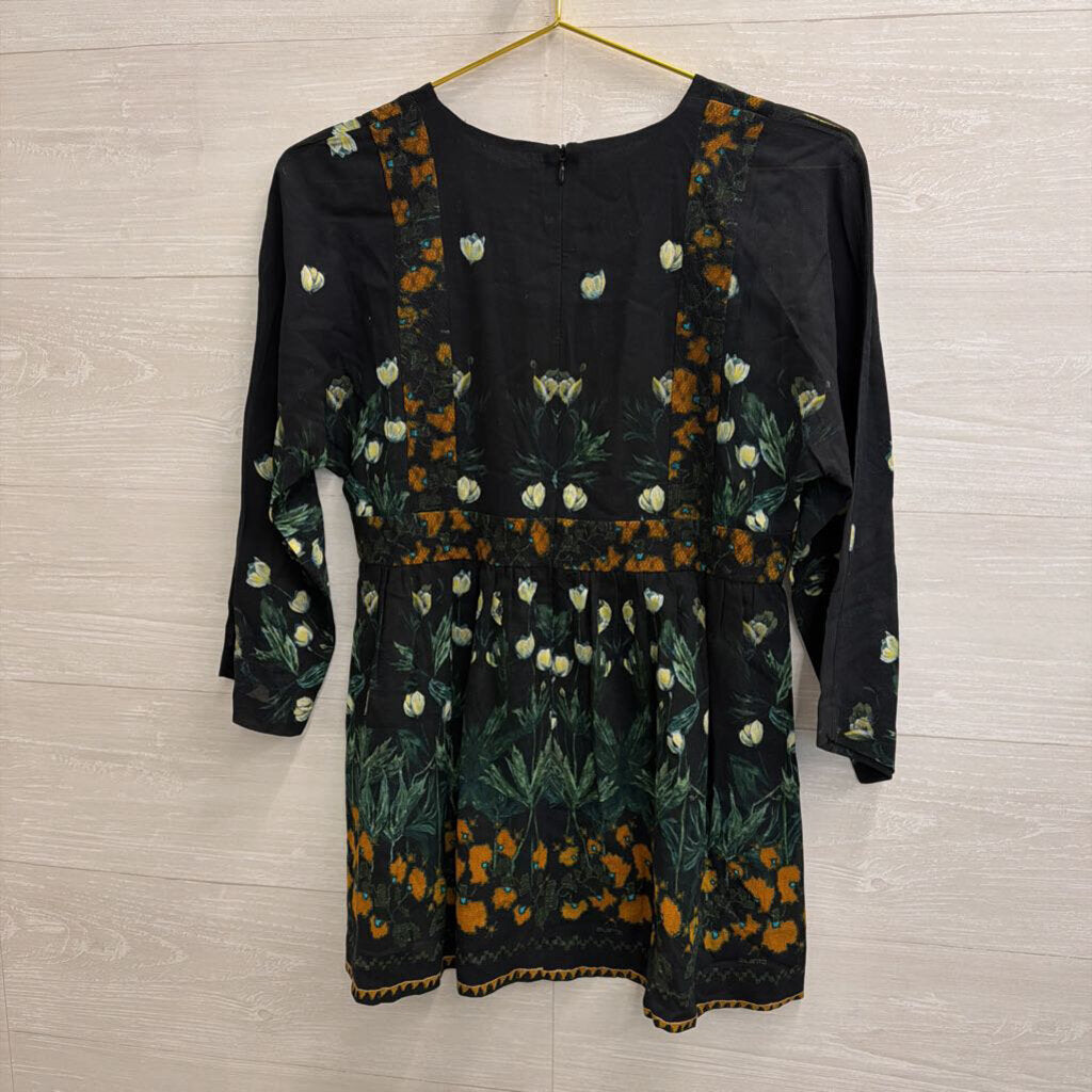 Ailanto Black/ Multi Print Sheer Detail Long Sleeve Top 2