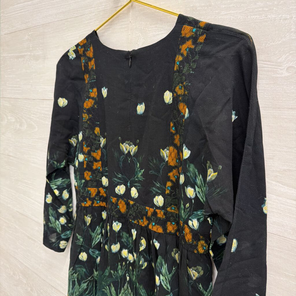 Ailanto Black/ Multi Print Sheer Detail Long Sleeve Top 2