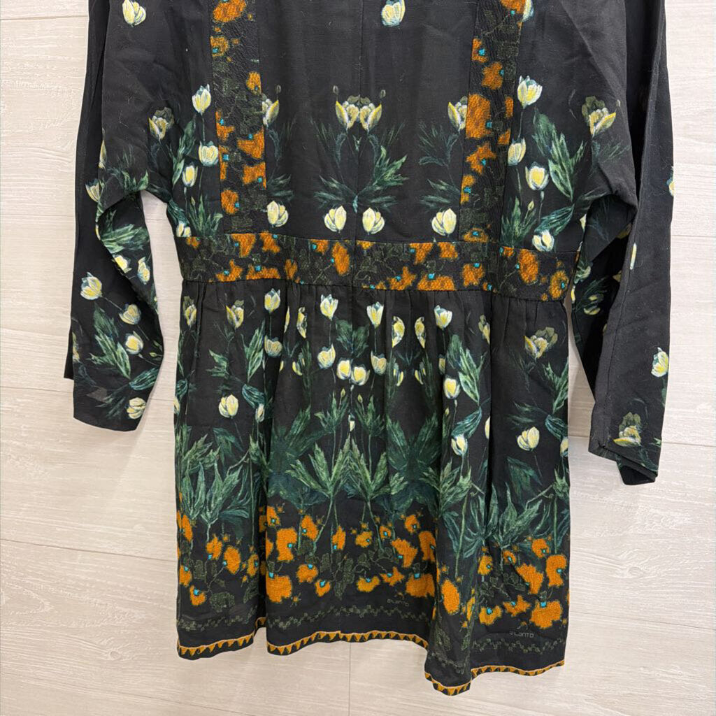 Ailanto Black/ Multi Print Sheer Detail Long Sleeve Top 2