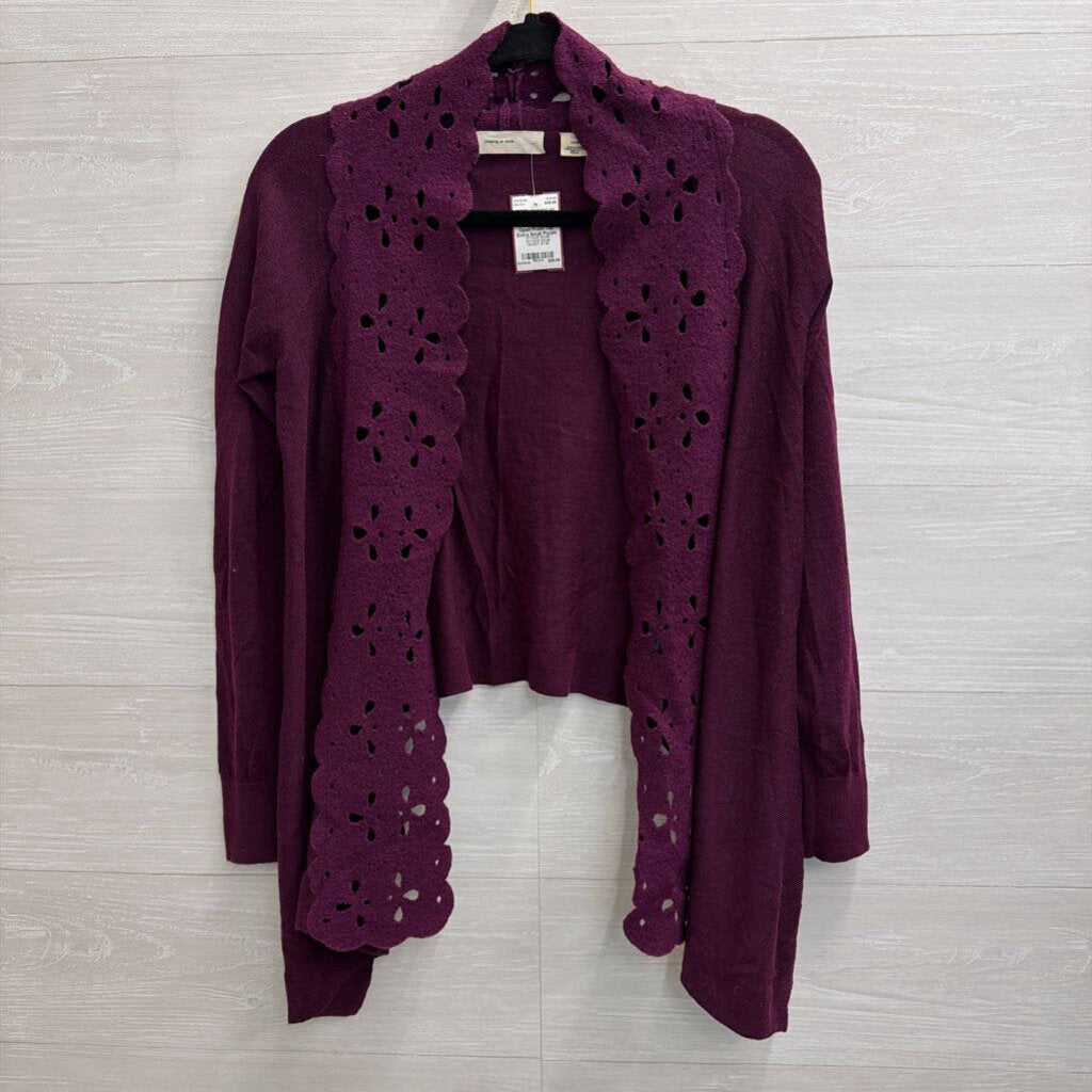 Sleeping on Snow Purple Wool Blend Laser Cut Open Front Top Extra Small