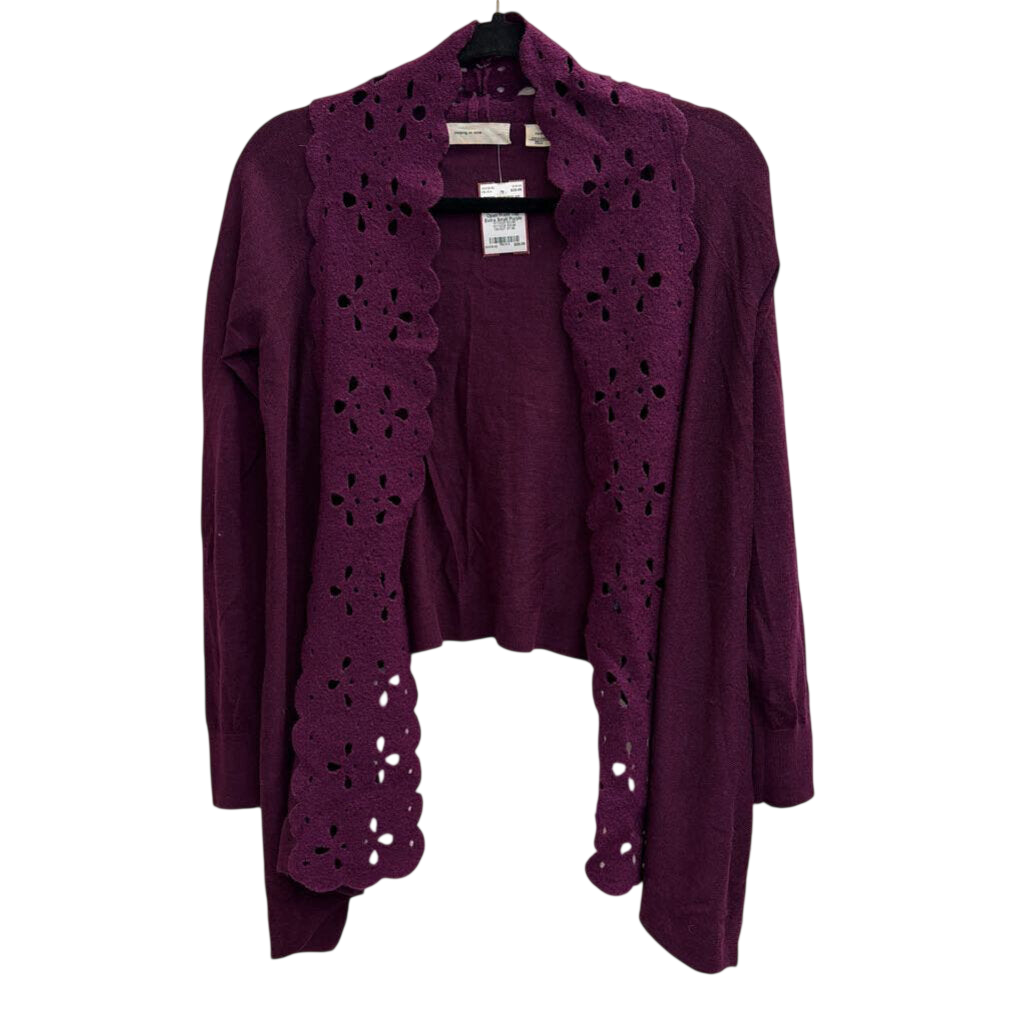 Sleeping on Snow Purple Wool Blend Laser Cut Open Front Top Extra Small