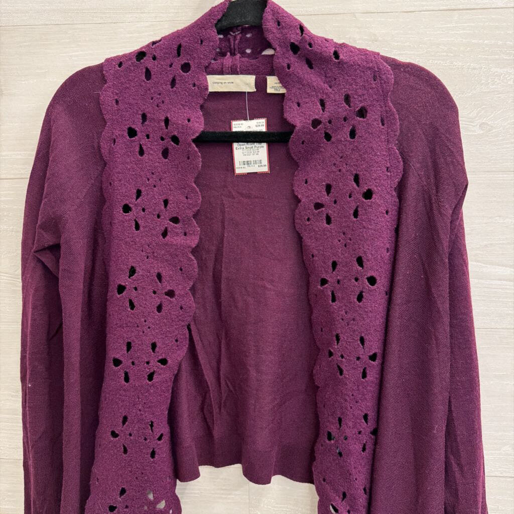 Sleeping on Snow Purple Wool Blend Laser Cut Open Front Top Extra Small