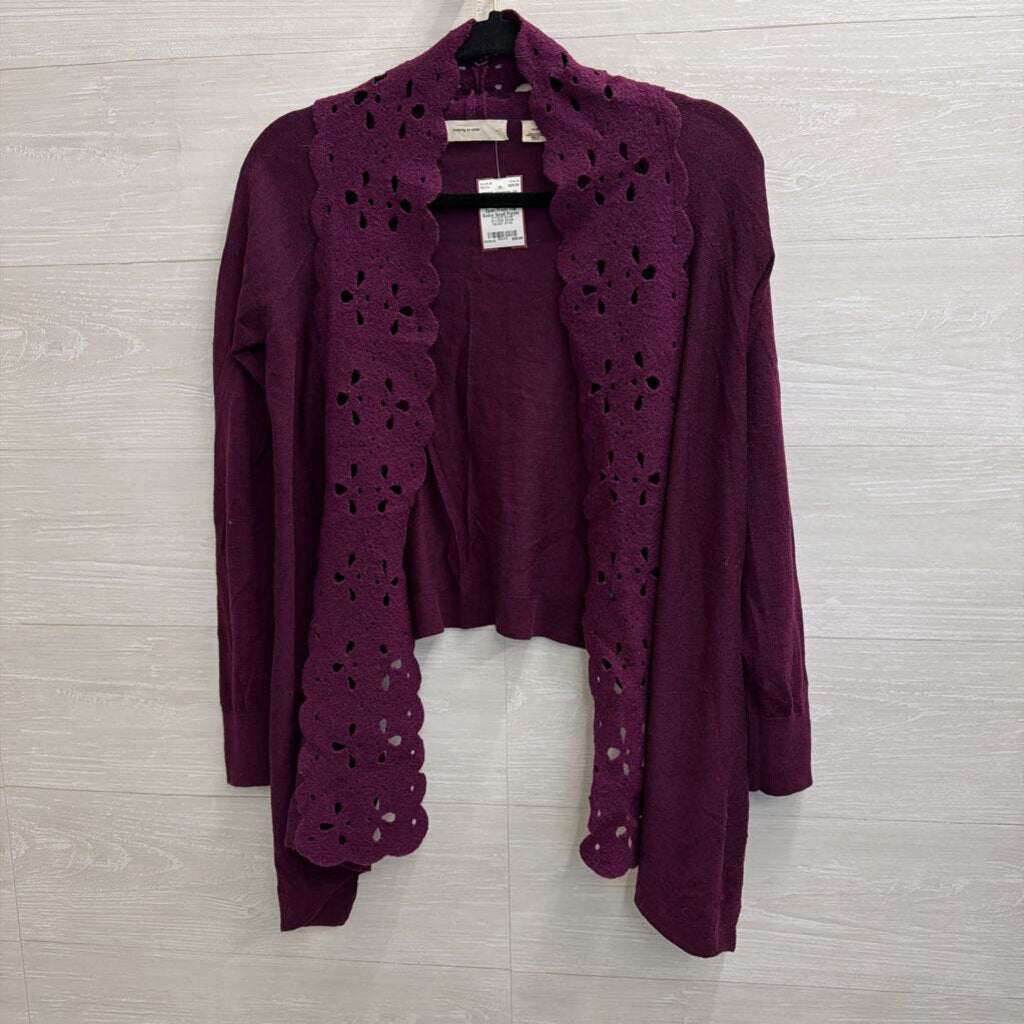 Sleeping on Snow Purple Wool Blend Laser Cut Open Front Top Extra Small