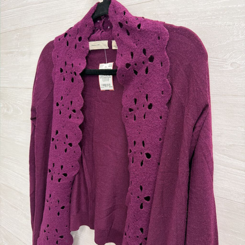 Sleeping on Snow Purple Wool Blend Laser Cut Open Front Top Extra Small