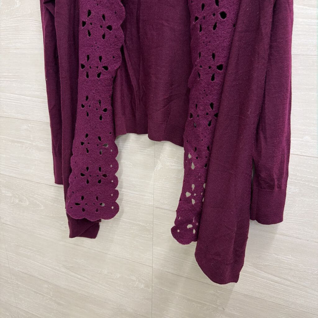 Sleeping on Snow Purple Wool Blend Laser Cut Open Front Top Extra Small