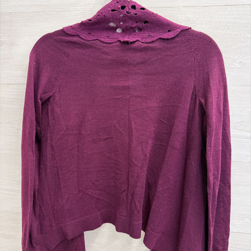 Sleeping on Snow Purple Wool Blend Laser Cut Open Front Top Extra Small