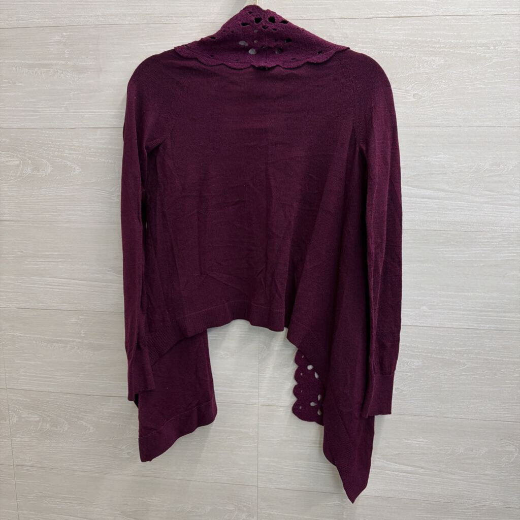 Sleeping on Snow Purple Wool Blend Laser Cut Open Front Top Extra Small