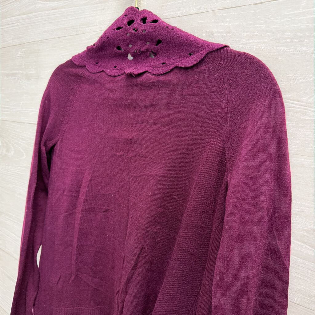 Sleeping on Snow Purple Wool Blend Laser Cut Open Front Top Extra Small