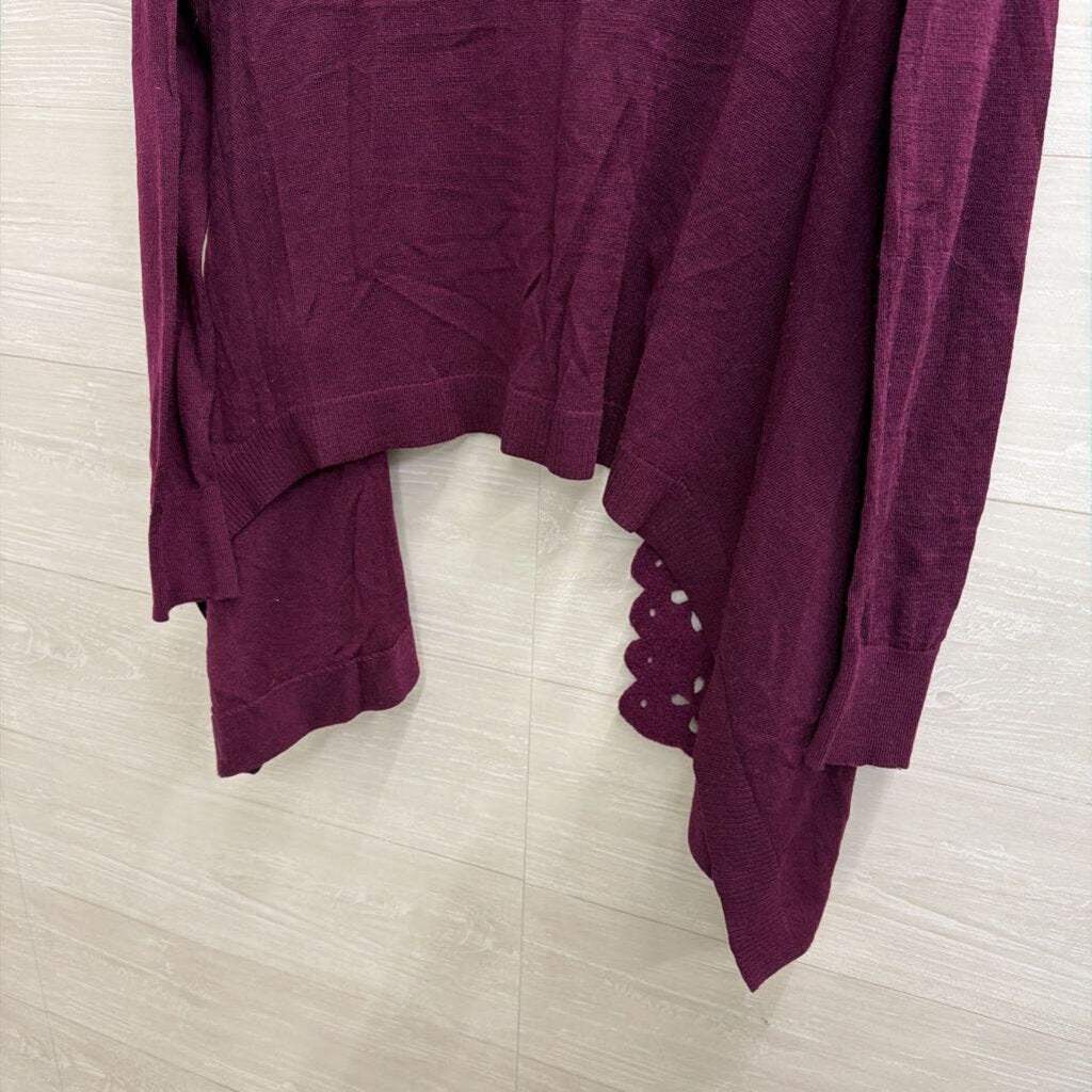 Sleeping on Snow Purple Wool Blend Laser Cut Open Front Top Extra Small