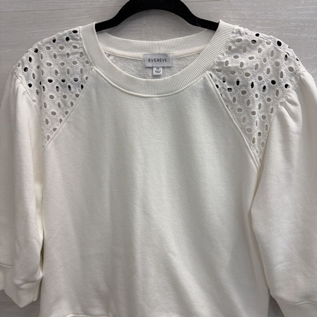 Evereve White Eyelet Detail Puff Sleeve Top Extra Small