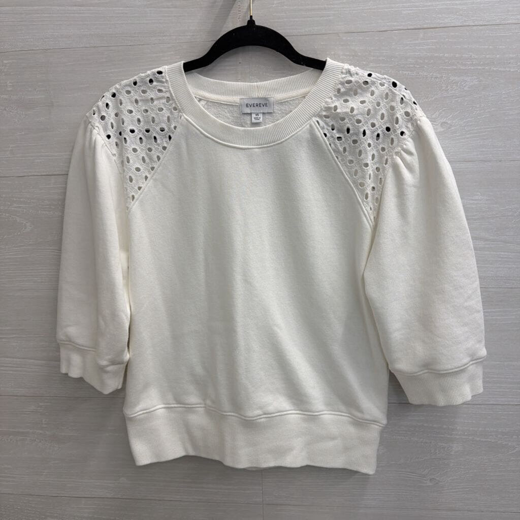 Evereve White Eyelet Detail Puff Sleeve Top Extra Small