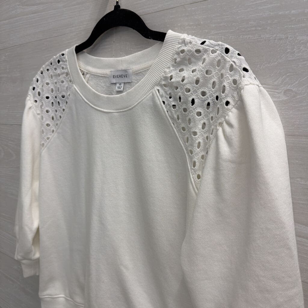 Evereve White Eyelet Detail Puff Sleeve Top Extra Small