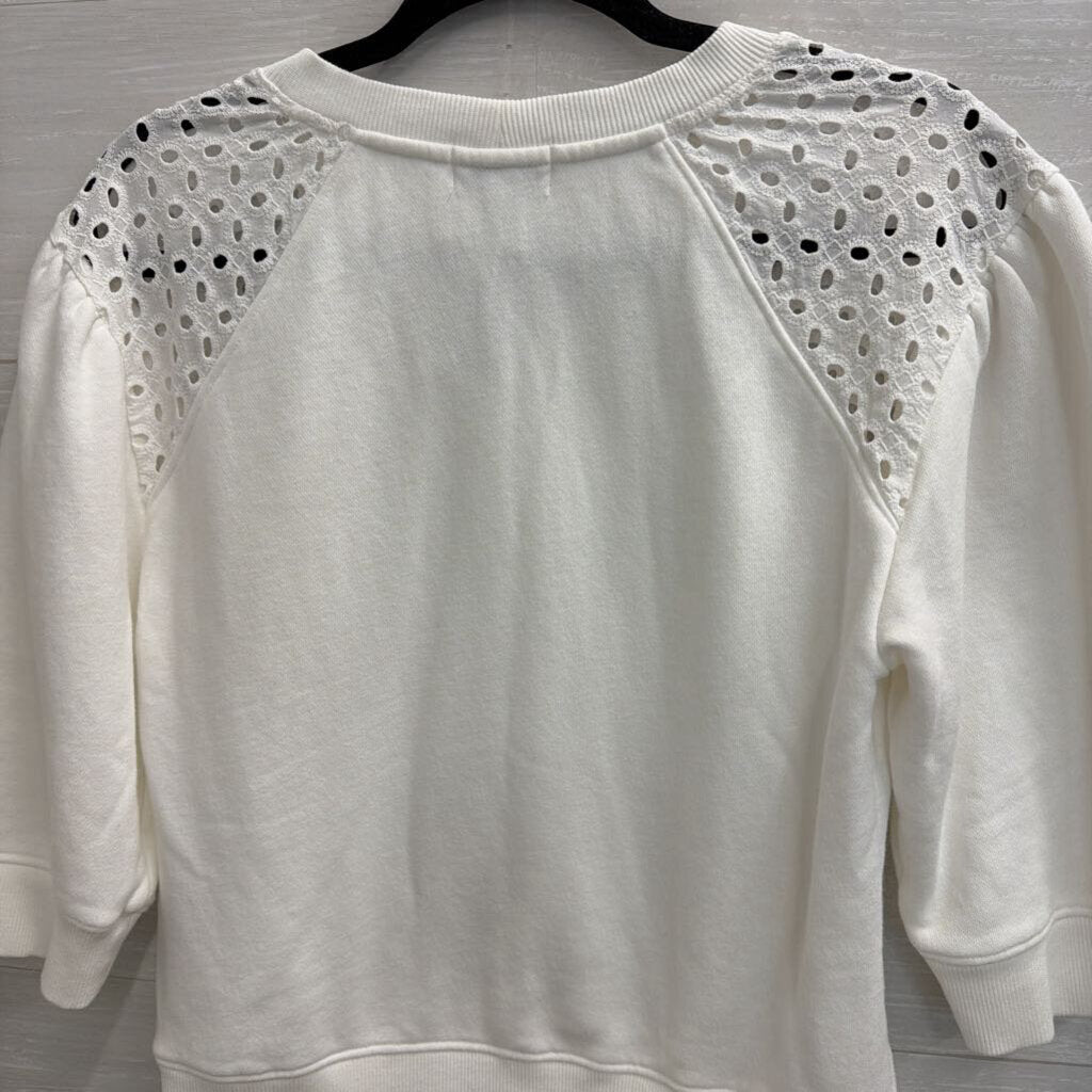 Evereve White Eyelet Detail Puff Sleeve Top Extra Small