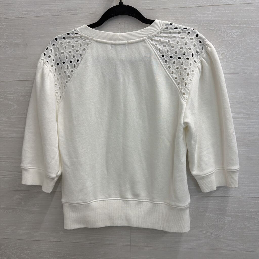 Evereve White Eyelet Detail Puff Sleeve Top Extra Small
