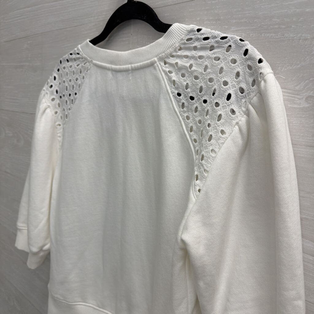 Evereve White Eyelet Detail Puff Sleeve Top Extra Small