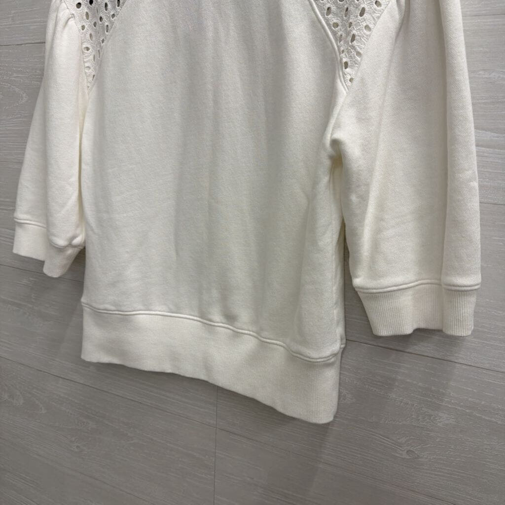 Evereve White Eyelet Detail Puff Sleeve Top Extra Small
