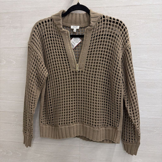 Splendid Green Open Knit Quarter Zip Top Extra Small
