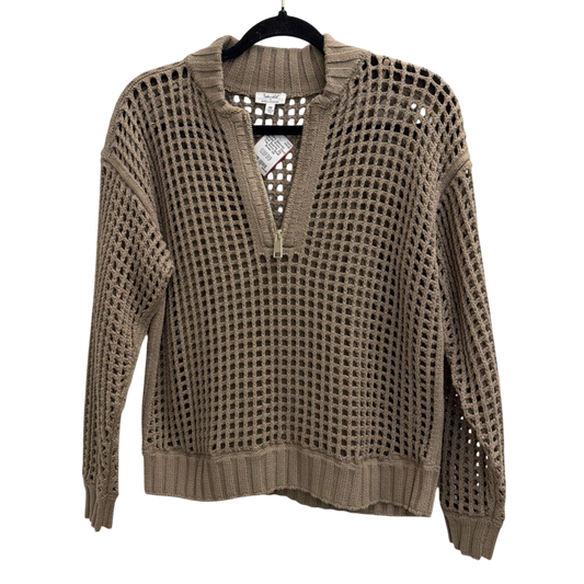 Splendid Green Open Knit Quarter Zip Top Extra Small
