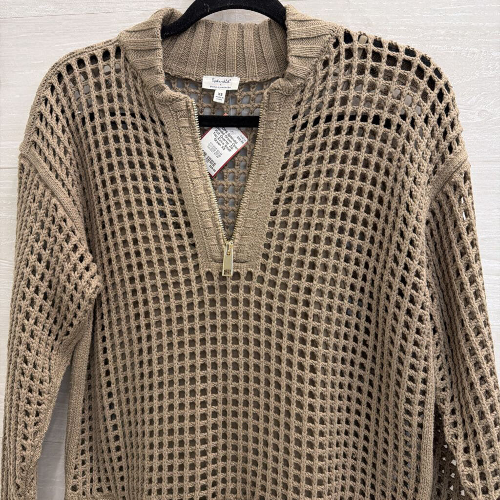 Splendid Green Open Knit Quarter Zip Top Extra Small