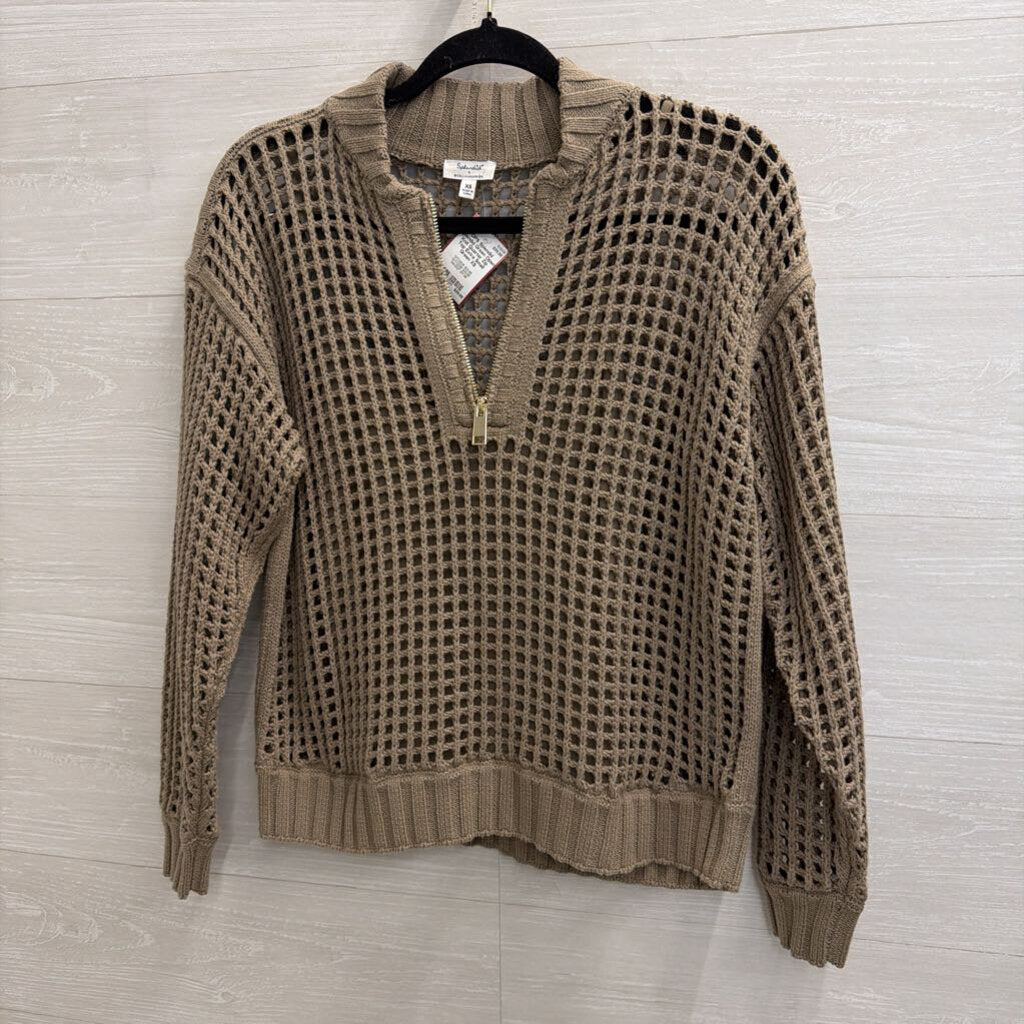 Splendid Green Open Knit Quarter Zip Top Extra Small