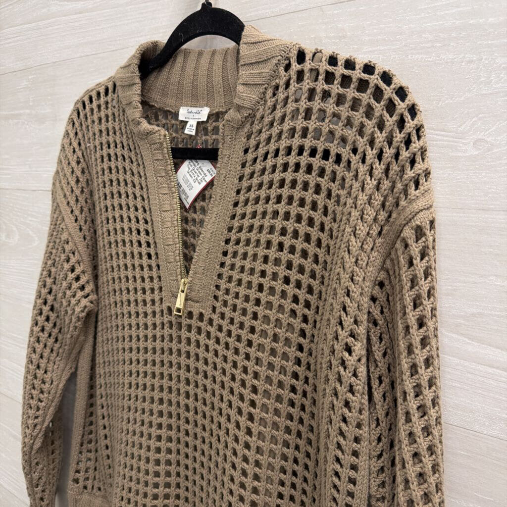 Splendid Green Open Knit Quarter Zip Top Extra Small