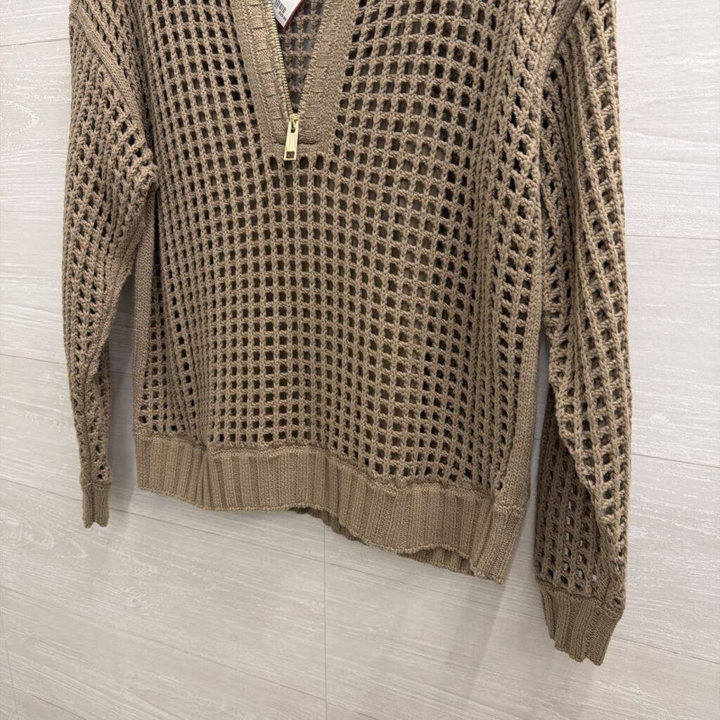 Splendid Green Open Knit Quarter Zip Top Extra Small