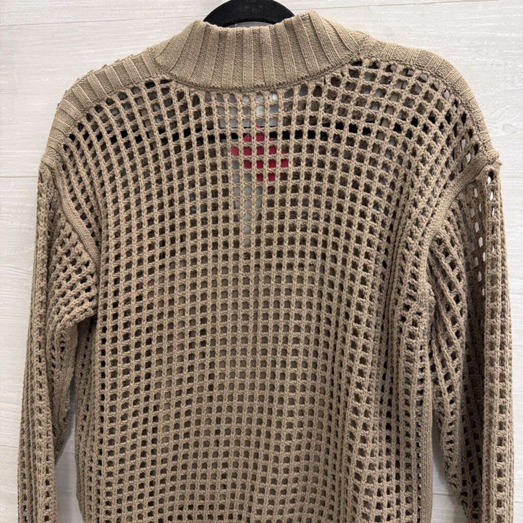 Splendid Green Open Knit Quarter Zip Top Extra Small
