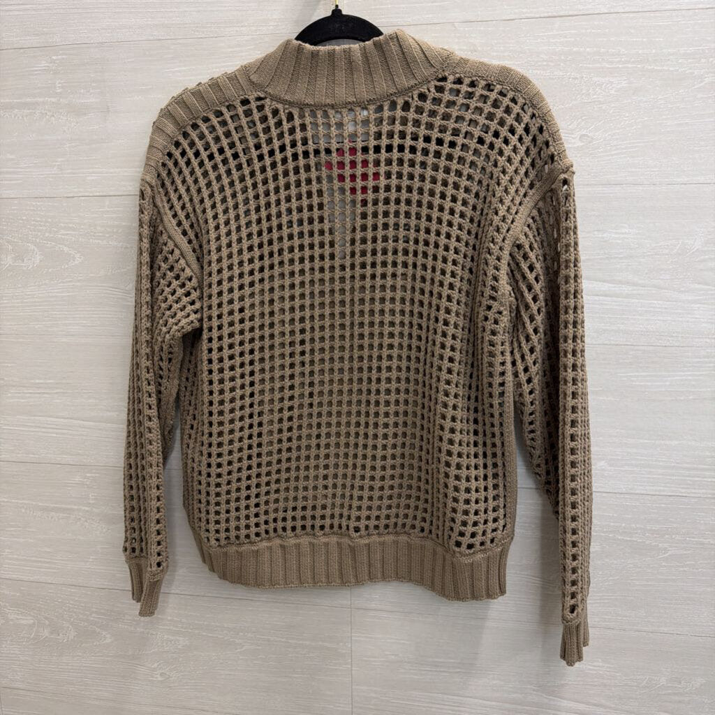 Splendid Green Open Knit Quarter Zip Top Extra Small