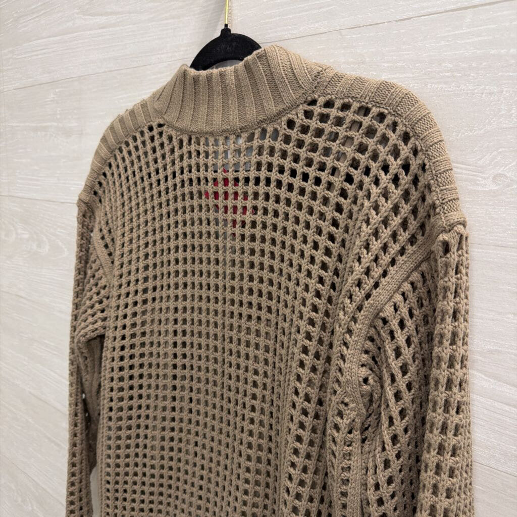 Splendid Green Open Knit Quarter Zip Top Extra Small