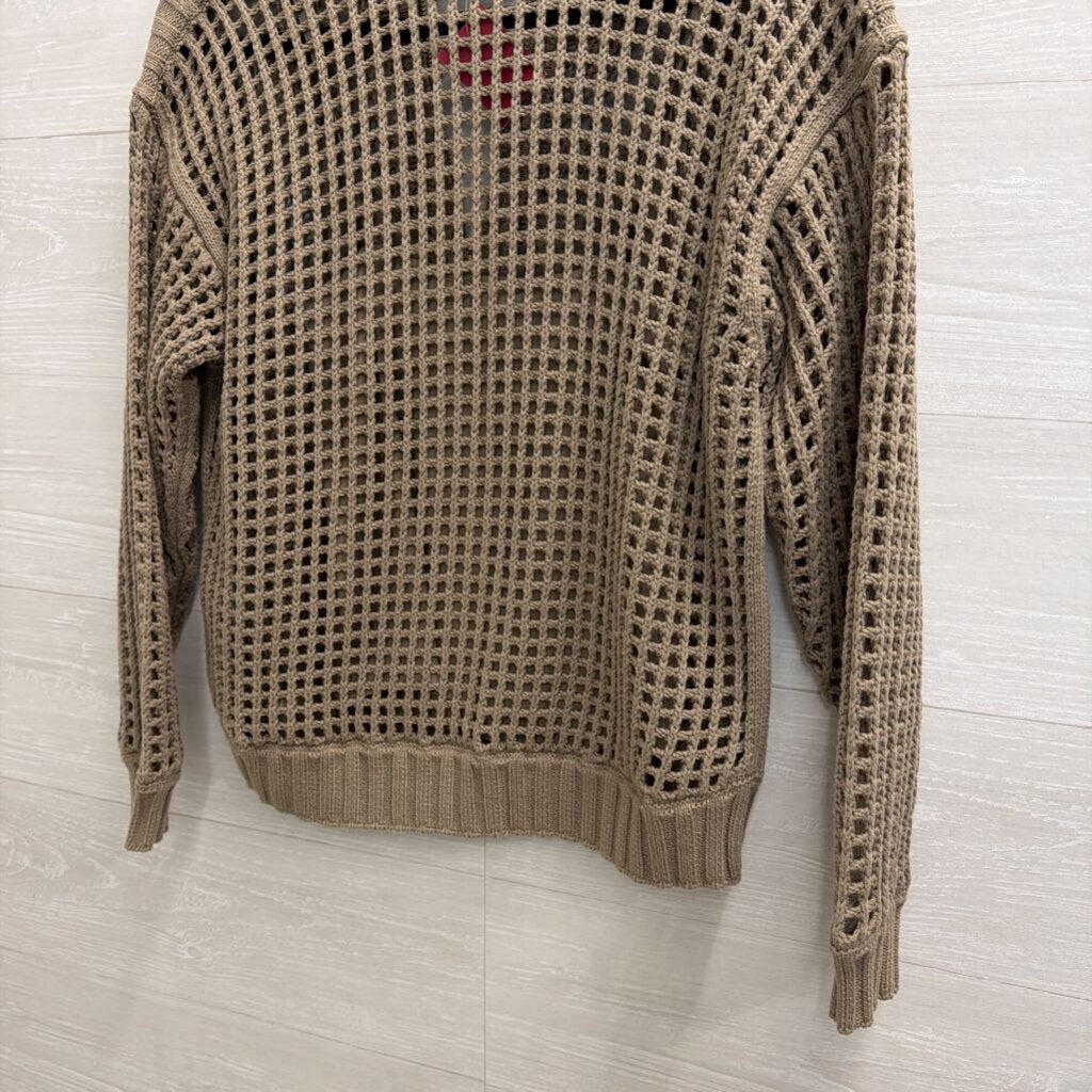 Splendid Green Open Knit Quarter Zip Top Extra Small