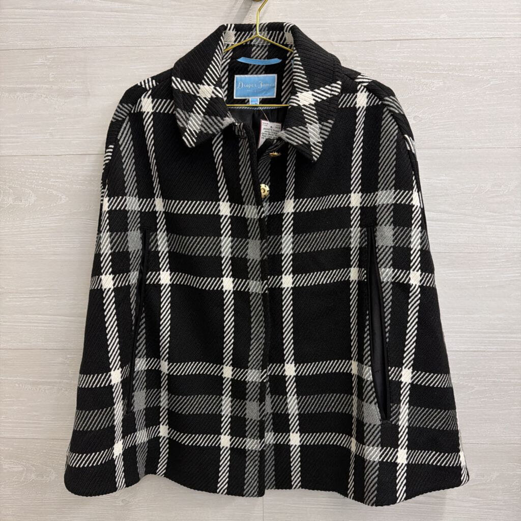 Draper James Black/ White Plaid Cape Jacket XS/ S