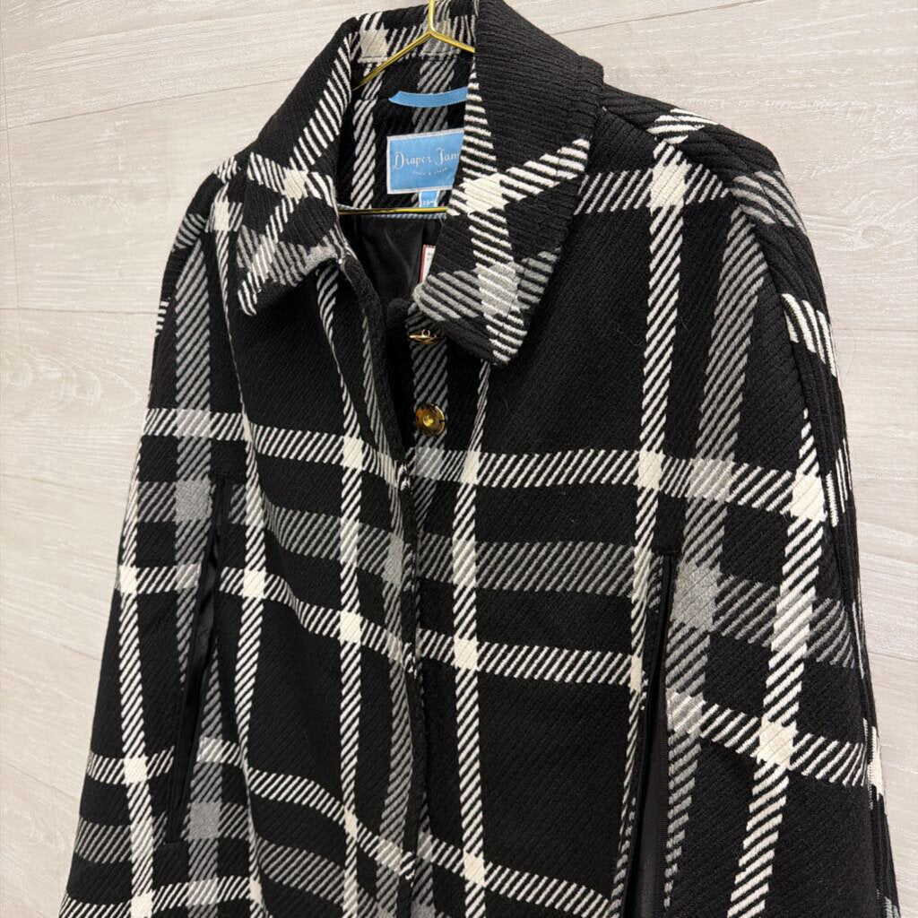 Draper James Black/ White Plaid Cape Jacket XS/ S