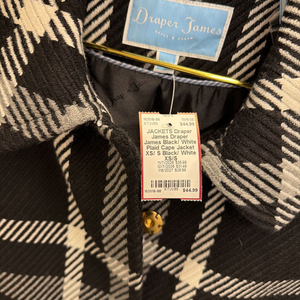 Draper James Black/ White Plaid Cape Jacket XS/ S