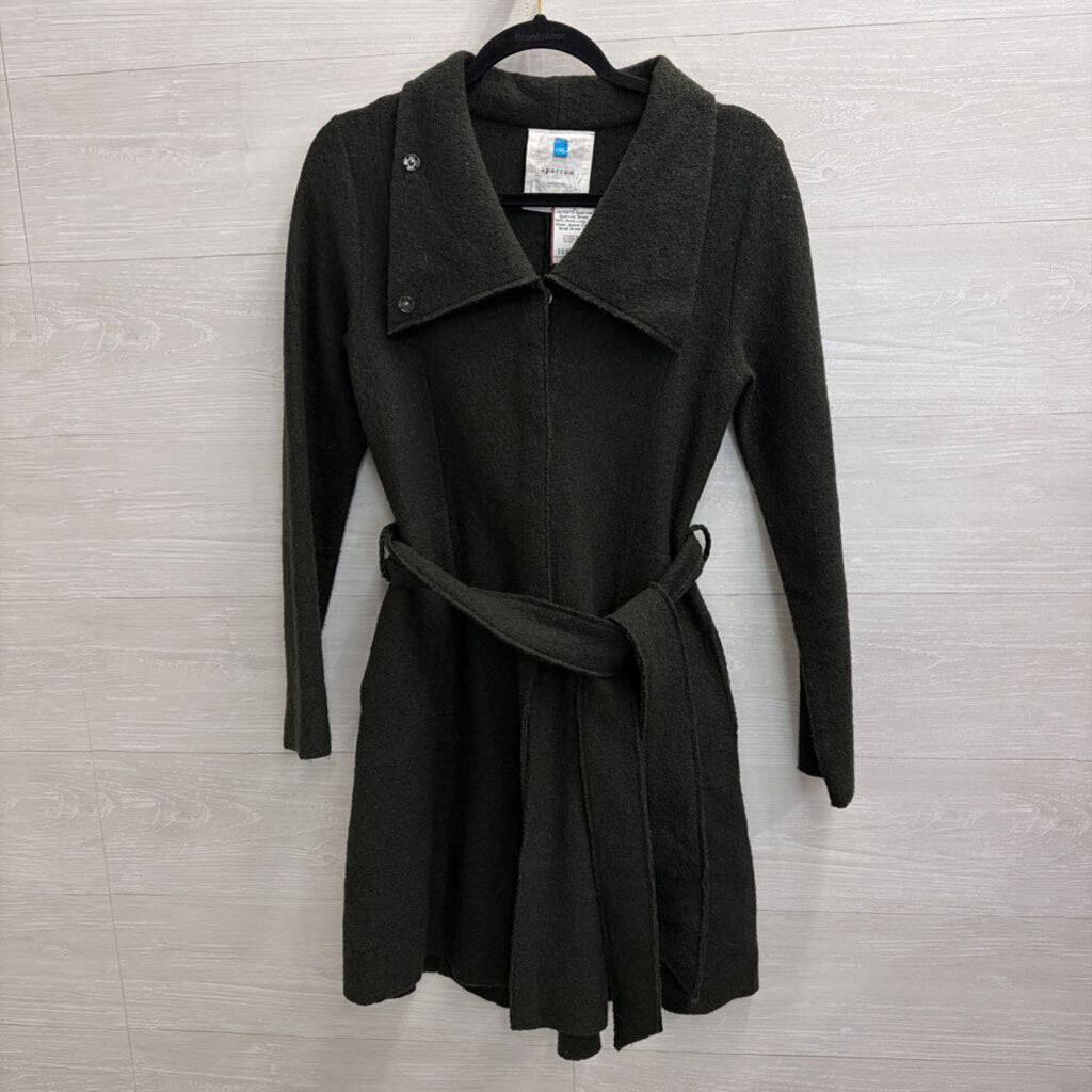 Sparrow Green 100% Wool Long Tie Waist Jacket Extra Small