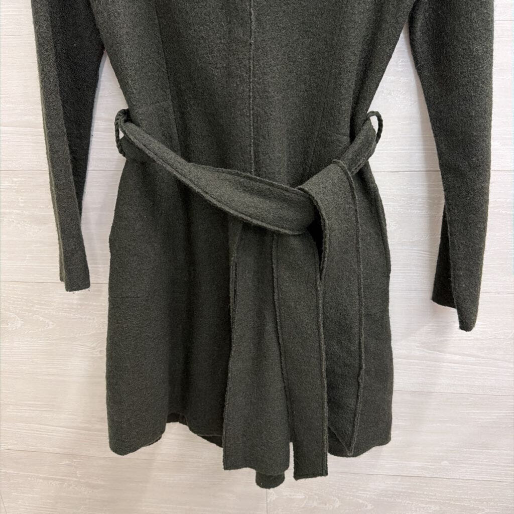 Sparrow Green 100% Wool Long Tie Waist Jacket Extra Small