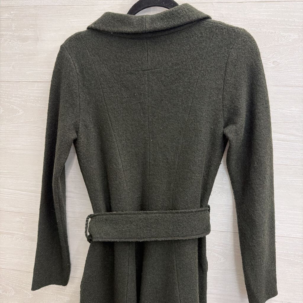 Sparrow Green 100% Wool Long Tie Waist Jacket Extra Small