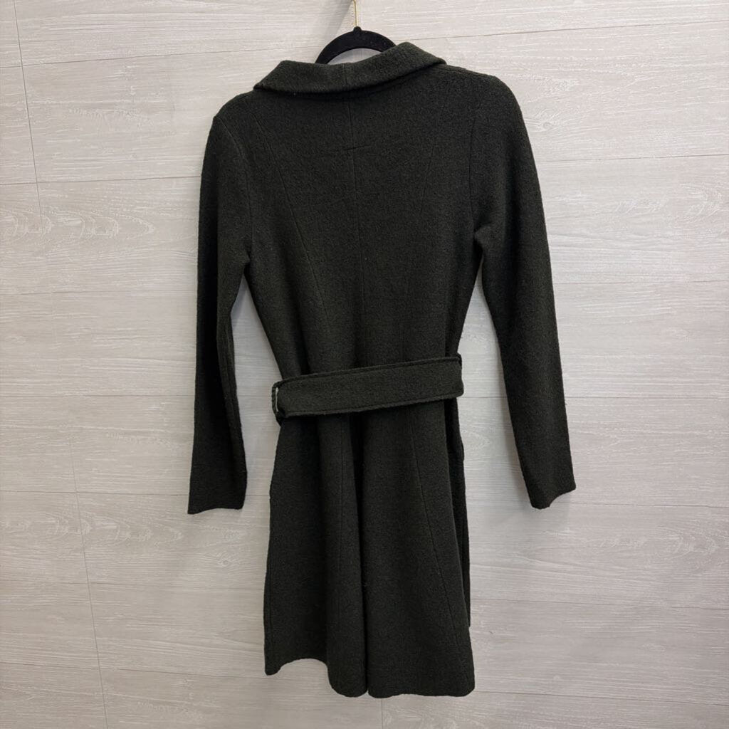Sparrow Green 100% Wool Long Tie Waist Jacket Extra Small