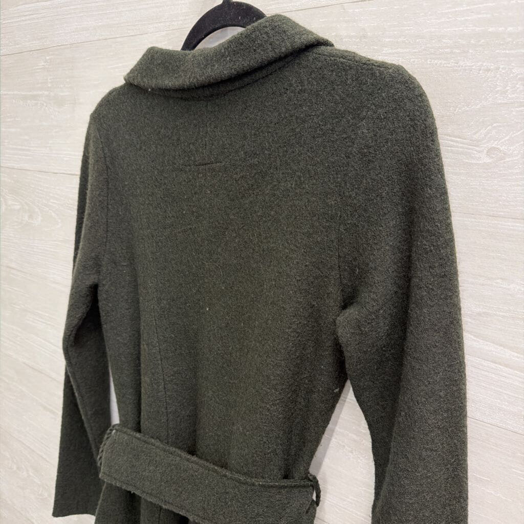 Sparrow Green 100% Wool Long Tie Waist Jacket Extra Small