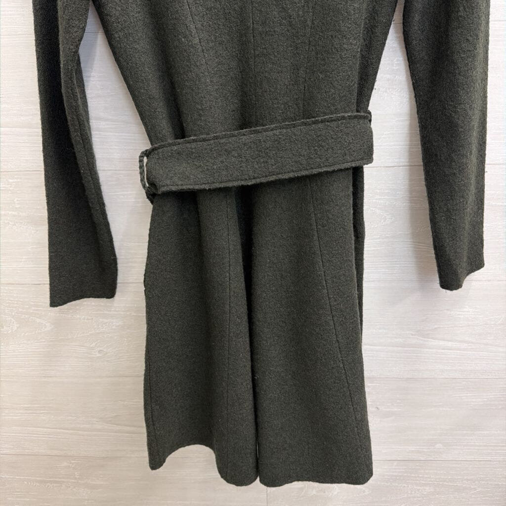 Sparrow Green 100% Wool Long Tie Waist Jacket Extra Small