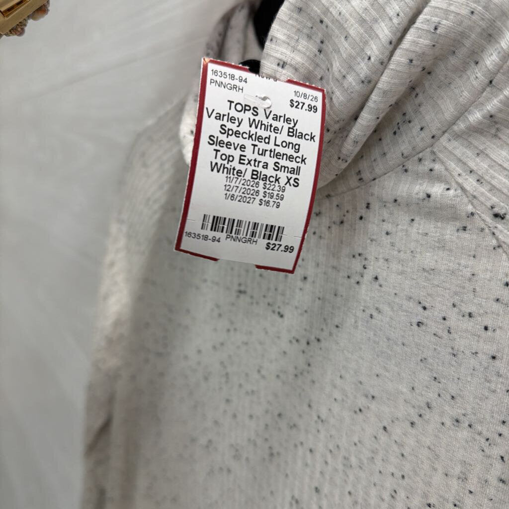 Varley White/ Black Speckled Long Sleeve Turtleneck Top Extra Small
