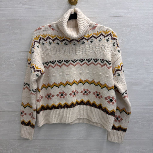 Evereve White/ Multi Knit Print Turtleneck Sweater Extra Small
