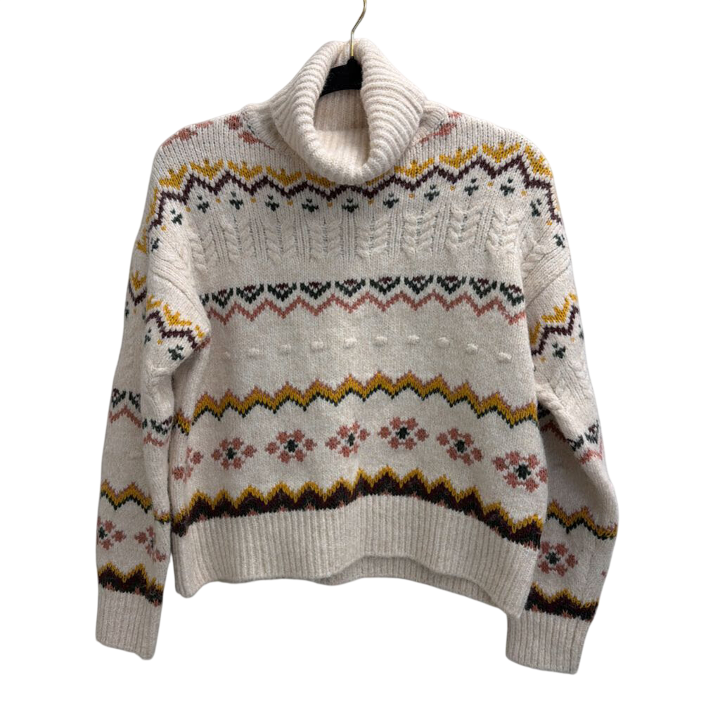 Evereve White/ Multi Knit Print Turtleneck Sweater Extra Small