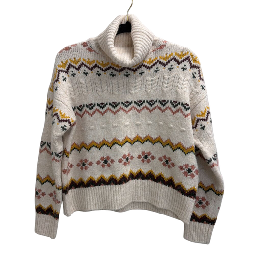 Evereve White/ Multi Knit Print Turtleneck Sweater Extra Small