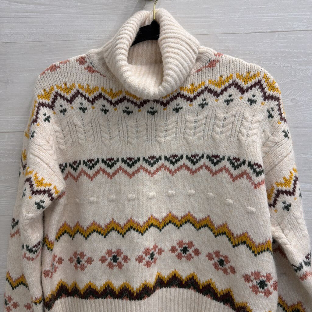 Evereve White/ Multi Knit Print Turtleneck Sweater Extra Small