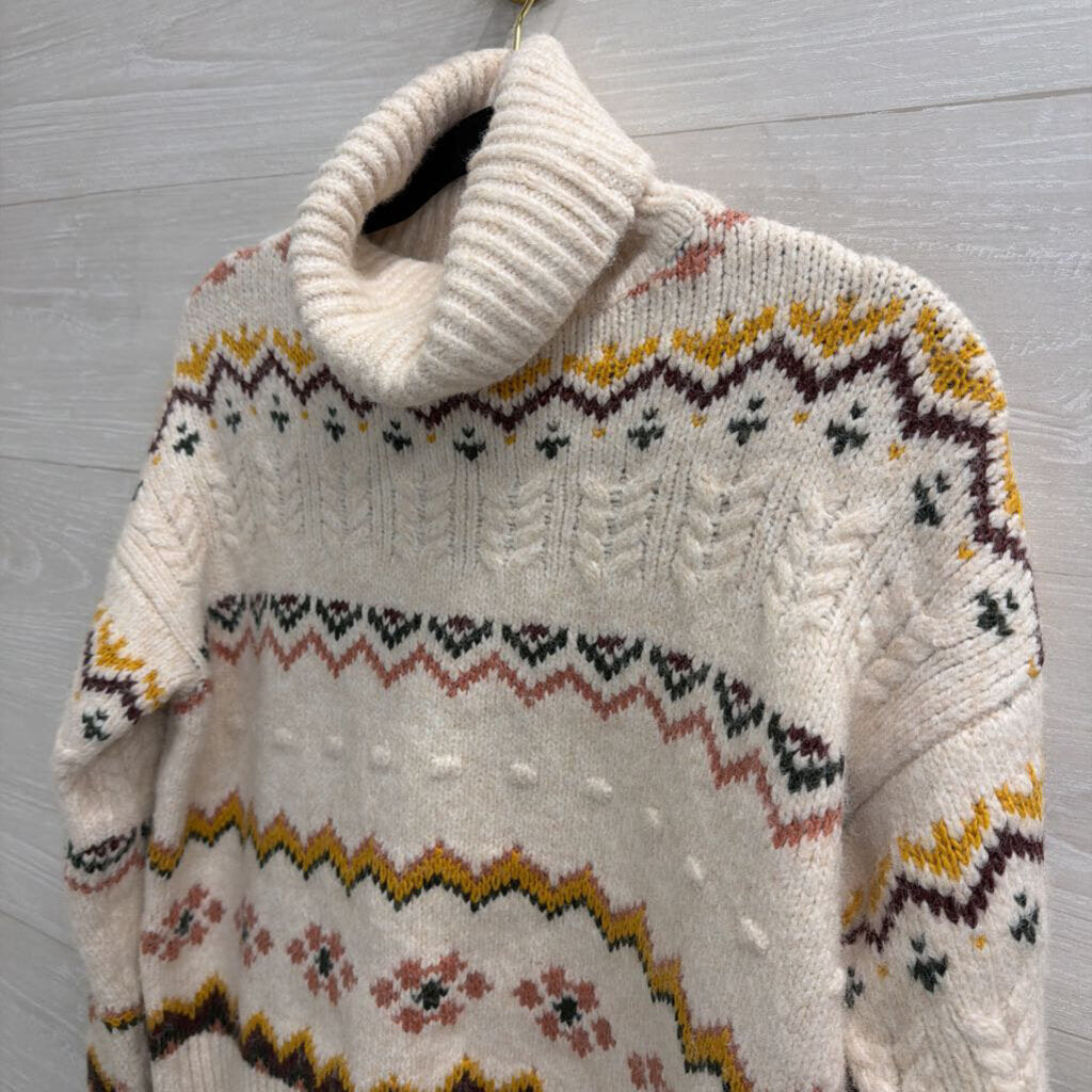 Evereve White/ Multi Knit Print Turtleneck Sweater Extra Small