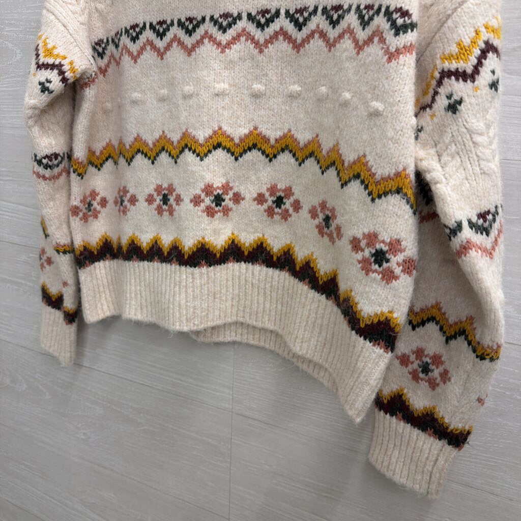 Evereve White/ Multi Knit Print Turtleneck Sweater Extra Small